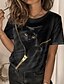 billige T-shirts-Dame T skjorte Katt 3D Trykt mønster Avslappet Helg Grunnleggende Kortermet Rund hals Sølv