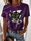 billige T-shirts-Dame T-shirt Kat 3D Afslappet Weekend 3D kat Maleri Kortærmet T-shirt Rund hals Trykt mønster Basale Grøn Sort Blå S / 3D-udskrivning