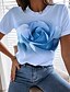 billige T-shirts-Dame T-shirt Gul Lyserød Blå Trykt mønster Blomstret 3D Afslappet Ferie Kortærmet Rund hals Basale Normal Blomster Tema 3D Maleri S