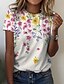 billige T-shirts-Dame T skjorte Blomstret Avslappet Ferie Helg Blomster Tema Maling Kortermet T skjorte Rund hals Trykt mønster Grunnleggende Blå Rosa Gul S / 3D-utskrift