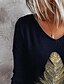 billige T-shirts-Dame T-shirt Fjer Sort Blå Grøn Langærmet Afslappet Daglig Basale V-hals Efterår vinter