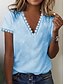 preiswerte T-shirts-Damen T Shirt Weiß Gelb Blau Spitze Spitzenbesatz Glatt Casual Wochenende Kurzarm V Ausschnitt Basic Standard S