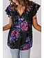 preiswerte Tops &amp; Blouses-Damen Bluse Batik Täglich Wochenende Kurzarm Bluse Hemd V Ausschnitt Rüsche Bedruckt Casual Strassenmode Schwarz S / 3D-Druck