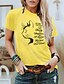 cheap T-Shirts-Women&#039;s T shirt Tee Blue Pink Yellow Print Cat Text Casual Weekend Short Sleeve Round Neck Basic Cotton Regular Cat Painting S