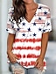 cheap T-Shirts-Women&#039;s T shirt Tee Red Print Stars and Stripes Casual Weekend Short Sleeve V Neck Basic Regular Painting S / 3D Print