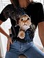 billige T-shirts-Dame T skjorte Svart Blå Trykt mønster Katt 3D Avslappet Helg Kortermet Rund hals Grunnleggende Normal 3D Cat Maling S