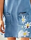 baratos Vestidos Casuais-Mulheres Mini vestido curto Vestido Jeans Azul Manga Curta Bolsos Floral Decote V Verão Casual 2022 M L XL XXL 3XL