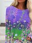cheap Women&#039;s T-shirts-Women&#039;s T shirt Tee Tunic Shirts Tunic Graphic Floral 3D Pink Blue Purple Print Long Sleeve Daily Weekend Tunic Basic Round Neck Regular Fit Fall &amp; Winter