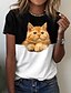 preiswerte T-shirts-Damen T Shirt Schwarz Bedruckt Katze 3D Casual Wochenende Kurzarm Rundhalsausschnitt Basic Standard 3D Cat Farbe S