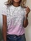 abordables T-shirts-T shirt Tee Femme Rose Claire Bleu Violet Imprimer Floral Casual Vacances Manche Courte Col Rond basique Normal Standard Fleur Peinture S