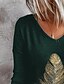 baratos T-shirts-Mulheres Camiseta Pena Preto Azul Verde Manga Longa Casual Diário Básico Decote V Outono &amp; inverno