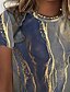 billige Bedst sælgende toppe-Dame T-shirt Stribet Grafisk Geometrisk Afslappet Daglig I-byen-tøj Abstrakt Geometrisk Kortærmet T-shirt Rund hals Trykt mønster Årgang Grøn Hvid Blå S / 3D-udskrivning