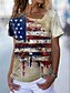 cheap T-Shirts-Women&#039;s T shirt Tee Khaki Patchwork Print Flag Casual Daily Short Sleeve V Neck Basic Regular S / 3D Print