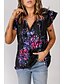 cheap Tops &amp; Blouses-Women&#039;s Blouse Tie Dye Daily Weekend Short Sleeve Blouse Shirt V Neck Ruffle Print Casual Streetwear Black S / 3D Print