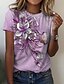 preiswerte T-shirts-Damen T Shirt Rosa Blau Grün Bedruckt Blumen Casual Festtage Kurzarm Rundhalsausschnitt Basic Standard Blume Farbe S
