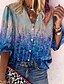 preiswerte Tops &amp; Blouses-Damen Bluse Hemd Blau Gelb Rote Taste Bedruckt Blumen Täglich Wochenende Langarm Stehkragen Strassenmode Casual Standard Blume S / 3D-Druck