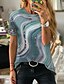baratos T-shirts-Mulheres Camiseta Gráfico Casual Final de semana Abstrato Pintura Manga Curta Camiseta Decote Redondo Imprimir Básico Verde Azul Roxo S / Impressão 3D