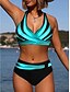 cheap Bikini-High Waisted Striped Light Blue Bikini for Women