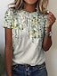 billige T-shirts-Dame T skjorte Gressgrønn Hvit Elfenben Trykt mønster Blomstret Avslappet Ferie Kortermet Rund hals Grunnleggende Normal Abstrakt Maling S