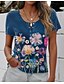 abordables T-shirts-Mujer Camiseta Negro Azul Piscina Azul claro Botón Estampado Floral Casual Festivos Manga Corta Escote en Pico Básico Largo Flor Pintura S