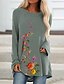 cheap T-Shirts-Women&#039;s Tunic Floral Long Sleeve Print Round Neck Vintage Tops Loose Blue Green Black