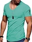 baratos Short Sleeve-Homens Camiseta Camisetas Decote V Tecido Normal Zíper Manga Curta Roupa Músculo Essencial