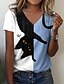 preiswerte T-shirts-Damen T Shirt Rosa Blau Purpur Bedruckt Farbblock Katze Casual Wochenende Kurzarm V Ausschnitt Basic Standard Katze Farbe S