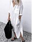 billige Midi Kjoler-kvinders skjortekjole afslappet kjole bomuld hør swing langærmet v-hals lomme basic løs midi sommer forår