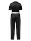 cheap Women&#039;s Jumpsuits-Women&#039;s Jumpsuit Print Drawstring Print Elegant Shirt Collar Straight Daily Vacation Short Sleeve Regular Fit Black S M L Spring