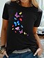 abordables T-shirts-Mujer Camiseta 100% Algodón Graphic Mariposa Negro Estampado Manga Corta Diario Noche Básico Escote Redondo Ajuste regular