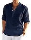 cheap Linen Shirts-Men&#039;s Solid Color Linen Popover Henley Shirt