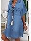 cheap Plus Size Dresses-Women&#039;s Denim Shirt Dress Knee Length Dress Blue Dusty Blue Light Blue Short Sleeve Summer V Neck Hot Casual 2021 S M L XL XXL 3XL / 100% Cotton / 100% Cotton