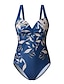 cheap One-Pieces-Women&#039;s Blue Printed Monokini Swimsuit with Tummy Control