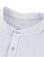 cheap Men&#039;s Shirts-Men&#039;s Linen Shirt Standing Collar Solid Colored White Blue Short Sleeve Patchwork Daily Holiday Tops Basic Chinoiserie