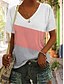billige T-shirts-Dame T skjorte Blå Rosa Grå Lapper Trykt mønster Fargeblokk Avslappet Daglig Kortermet V-hals Grunnleggende Normal S / 3D-utskrift