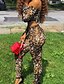 cheap Jumpsuits &amp; Rompers-Women&#039;s Jumpsuit Leopard Mesh Print Streetwear Off Shoulder Party Street Long Sleeve Regular Fit Brown S M L Fall
