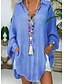 cheap Tops &amp; Blouses-Women&#039;s Blouse Shirt Blue Purple Gray Button Plain Holiday Weekend Long Sleeve Shirt Collar Streetwear Casual Long S
