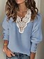 cheap Women&#039;s Sweaters-Women&#039;s Sweater Pullover Jumper Solid Color Knitted Lace Trims Button Stylish Elegant Casual Long Sleeve Sweater Cardigans Fall Winter V Neck Blue Black Gray / Holiday / Regular Fit / Going out