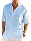 cheap Linen Shirts-Men&#039;s Solid Color Linen Popover Henley Shirt