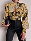 cheap Tops &amp; Blouses-Women&#039;s Shirt Blouse Graphic Black White Yellow Backless Cut Out Print Long Sleeve Office Work Business Streetwear Casual High Neck Regular Fit Spring Fall
