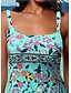 baratos Tankinis-Mulheres Roupa de Banho Tankini 2 partes Normal roupa de banho Franzido Floral Imprimir Com Alças Férias Sensual Fatos de banho