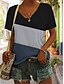 abordables T-shirts-T shirt Tee Femme Bleu Rose Claire Gris Patchwork Imprimer Bloc de couleur Casual du quotidien Manches Courtes Col V basique Normal Standard S / 3D effet