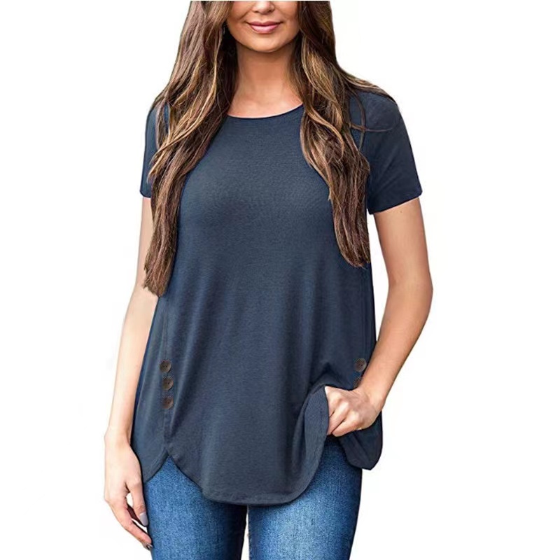 cheap Super Sale-Women&#039;s Casual Daily T shirt Tee Short Sleeve Plain Round Neck Basic Tops Navy ArmyGreen Black S / Wash separately / Micro-elastic