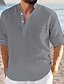 preiswerte Linen Shirts-Herren Leinenhemd Sommerhemd Strandhemd Schwarz Weiß Dunkelblau Langarm Einfacher V Ausschnitt Tägliche Hawaiianische Bekleidung