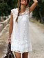 preiswerte Casual Kleider-Damen Minikleid Etuikleid Weiß Ärmellos Spitze Einfarbig Rundhalsausschnitt Frühling Sommer Stilvoll Sexy 2022 S M L XL XXL