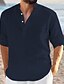 abordables Linen Shirts-Camisa lino hombre verano playa  manga larga  V cuello  negro blanco azul marino  Ropa diaria hawaiana  SEO francés