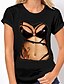 preiswerte T-shirts-Damen T-Shirt 3D Grafik 3D Rundhalsausschnitt Bedruckt Grundlegend Sexy Oberteile 100% Baumwolle Schwarz Weiß