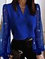 cheap Tops &amp; Blouses-Women&#039;s Shirt Blouse Plain Sparkly Party Office Work Patchwork Rhinestone Blue Long Sleeve Streetwear Metallic Casual V Neck Spring Fall