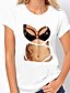 baratos T-shirts-Mulheres Camiseta 3D Gráfico 3D Decote Redondo Imprimir Básico Sensual Blusas 100% Algodão Preto Branco