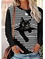 cheap T-Shirts-Women&#039;s T shirt Tee Cat Striped 3D Casual Weekend Black Print Long Sleeve Basic Round Neck Regular Fit
